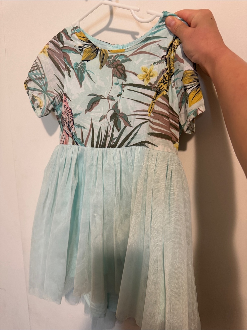Girls' Mint Floral Bodice Tulle Skirt Dress